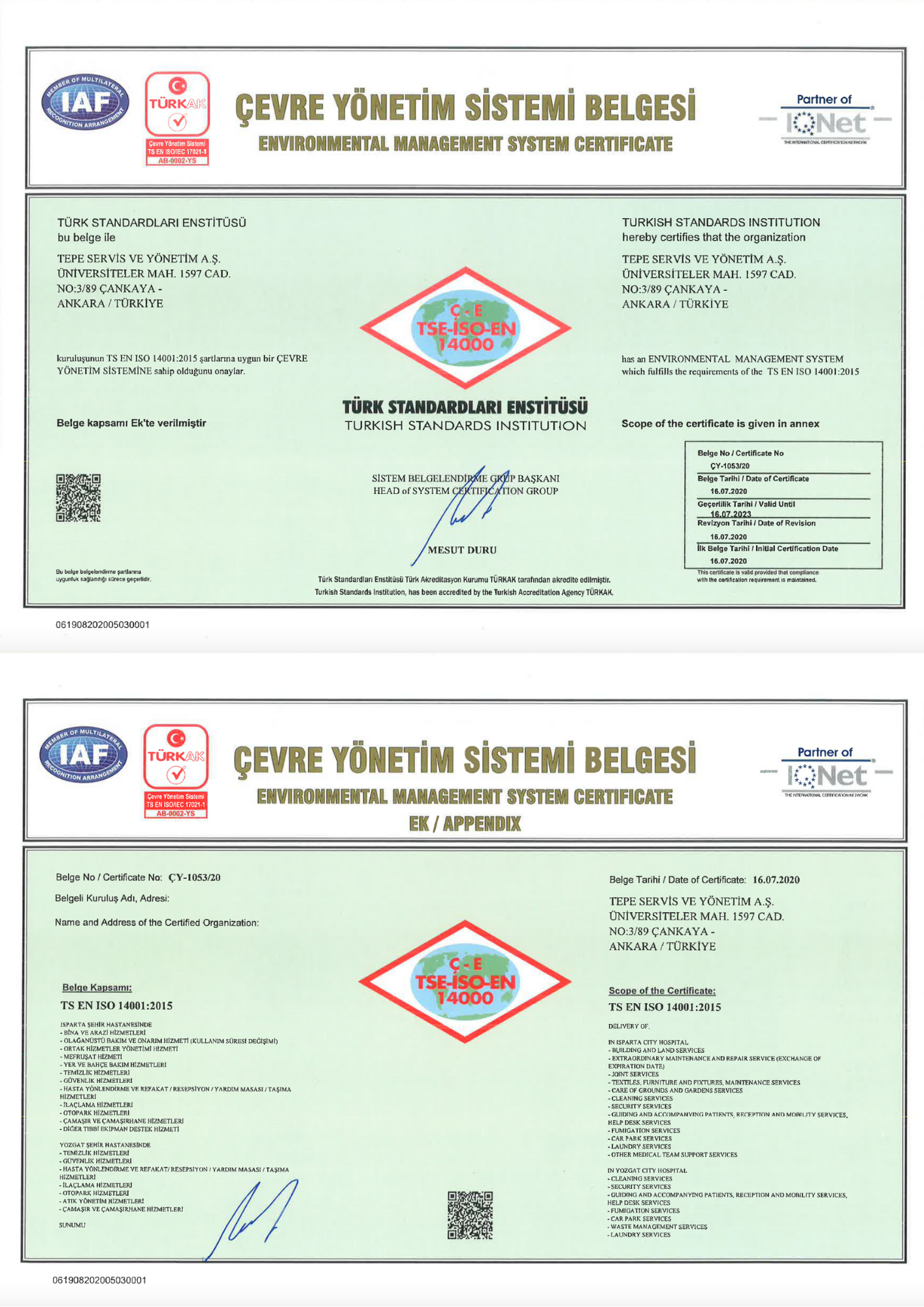Isparta City Hospital (PPP) - ISO 14001
