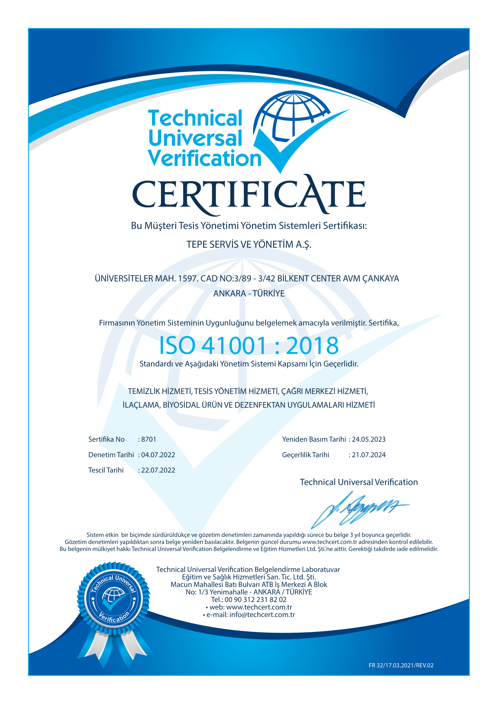 Tepe Servis - ISO 41001